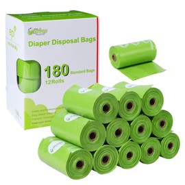 Diaper Bags Disposable for Baby, 12 Refill Rolls/180 Bags OXO-Biodegradable Waste Bags,Dirty Disposable Diaper Bags,Diaper Trash Bags,Green