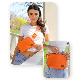 Funky Junque Small Crossbody Fanny Pack for Women Adjustable Waist Bag with Multiple Pockets for Travel, Hiking, and Outdoors - Solid - Orange