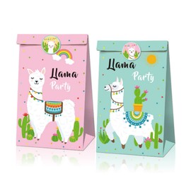 Llama Party Favor Bags 12 Pcs Llama Alpaca Candy Gift Bags Mexico Fiesta Treat Goody Bags Cactus Treat Bags with 18 Pcs Stickers Animal Themed Birthday Party Supplies