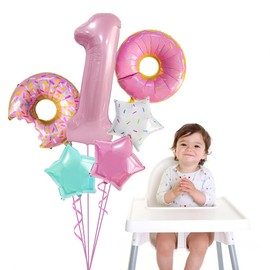 Donut First Birthday Decorations, Sweet One Birthday Party Decorations Supplies for Girls, 40” Pink 6 Pcs One Balloons Donut Balloons for Donut Party First Birthday Party