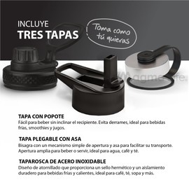 MAGMALIFE Termo de Acero Inoxidable 950 ml con Tecnología de Aislamiento al Vacío: 32 Oz (3 Tapas Intercambiables, Mantiene Caliente hasta 12 Horas, Frío hasta 24 Horas, Blanco)