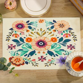 fanquare Floral Print Placemats Table Mats Set of 4 Cotton Linen Placemats Colourful Rectangle Spring Summer Wedding Table Mats for Party Kitchen Dining Decoration