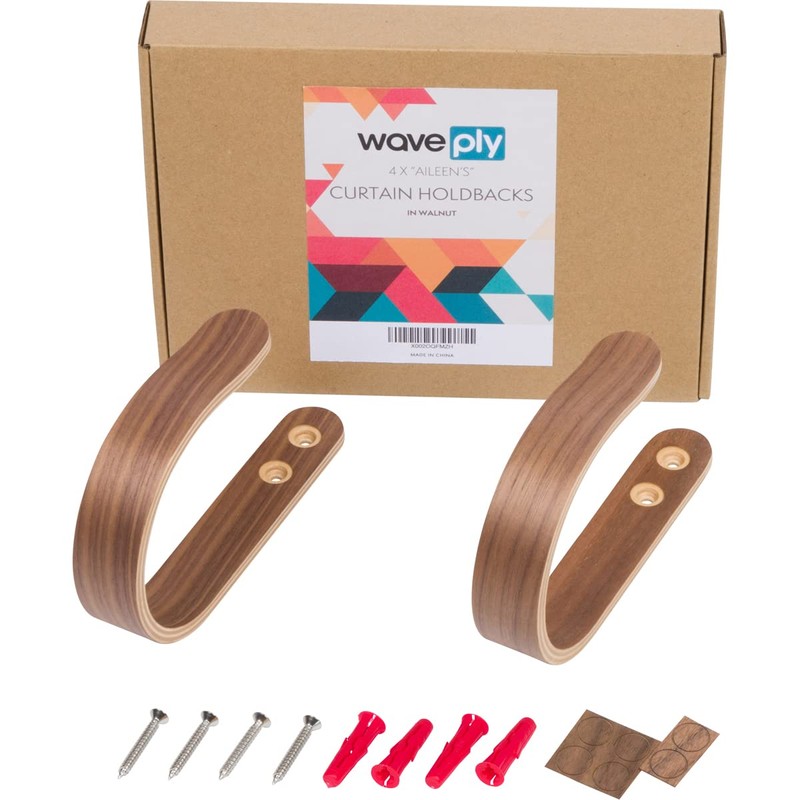 2 x Waveply Wood Curtain Holdbacks Plywood Drapery U Shaped