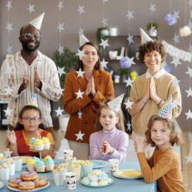 Glitter Star Garland Banner Decor, Double Side Glitter Paper Star Garland,13 Feet Bright Star Hanging Bunting Banner Backdrop for 2025 New Year Decor Graduation Wedding Birthday Christmas (ilver)