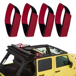 Soft Top Straps for Jeep,Soft Top Tie Down Straps for Jeep Wrangler JK JKU JL JLU,Back Window Straps for Jeep,Heavy Duty Rear Window Roll Up Straps,Red,(Pack of 4)