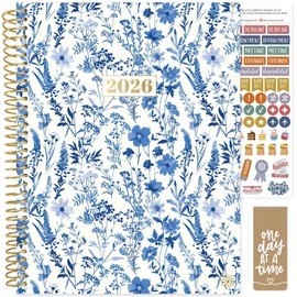 bloom daily planners 2026 Planner (January to December) - 8.5” x 11” Weekly & Monthly Dated Agenda Organizer Book with Stickers & Tabs - Flexible Soft Cover - Blue & White Floral