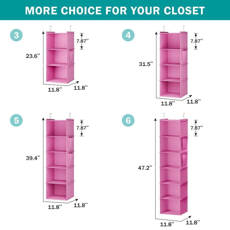 YOUDENOVA Hanging Closet Organizer, 5-Shelf Closet Hanging Storage Shelves, Light