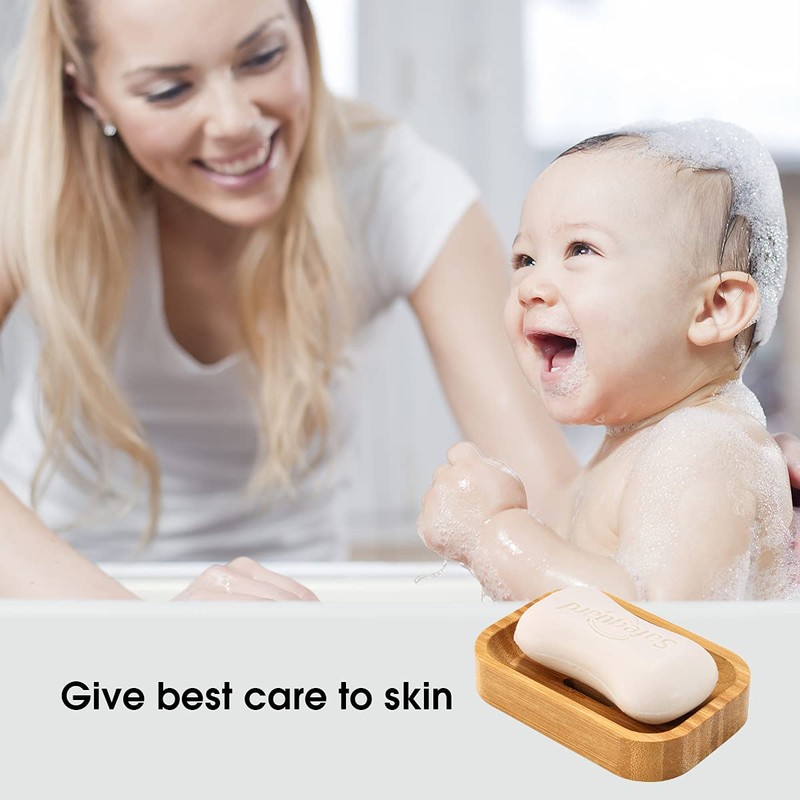 GUANJUNE Pack of 2 Natural Wood Bamboo Soap Dish Holder