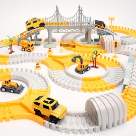 329 pcs Race Track Set for Toddler, Construction Track Car Toys, Flexible Car Tracks with 6 Cars, Presents for Kids 3 4 5 6 Year Old Boys Girls