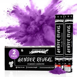 Gender Reveal Surprise - Purple Gender Reveal Powder Cannon - Easy to Use Purple Powder Cannon for Baby Gender Reveal Parties, Baby Showers & More - Colorful Powder Popper - 12 Inch - 2 Pack