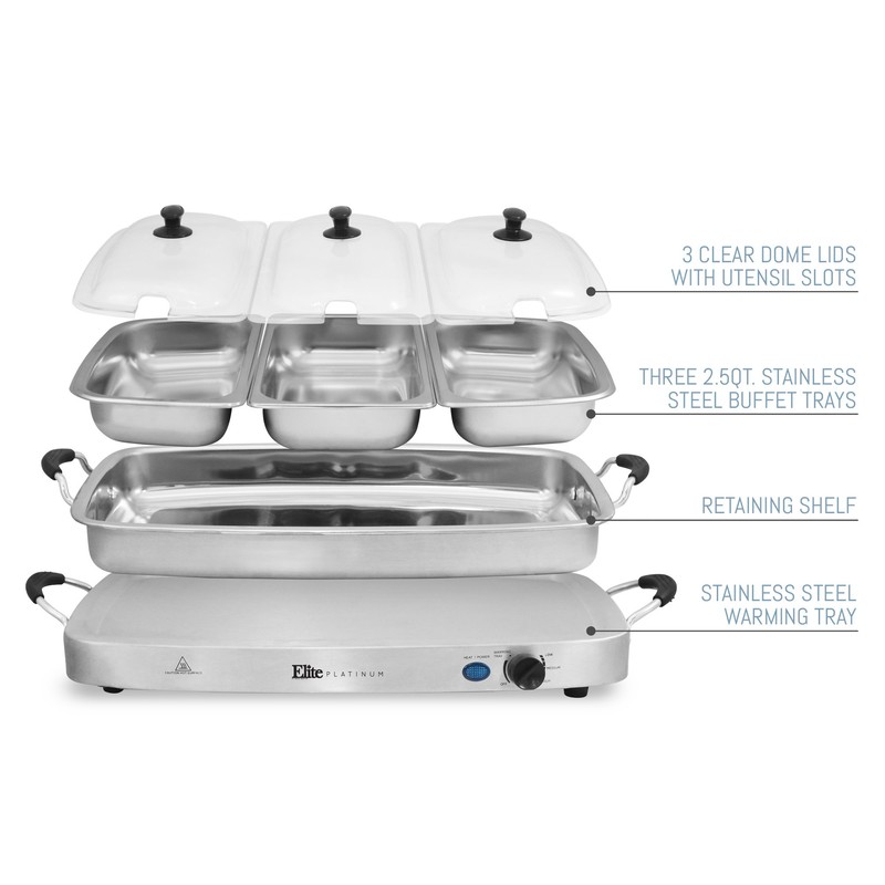 Elite Gourmet EWM-9933 Triple 3 x 2.5 Quart Trays Buffet