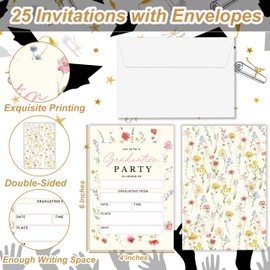GOLRMC Graduation Party Invitations 2025, Colorful Floral Graduation Announcement Cards for High School, College, University, 4x6 Set of 25 Invitations with Envelopes-A05