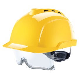 MSA Safety V-Gard 930 Professional Working Helmet | Certified According to DIN EN397 | with Ventilation and Fasttrack Setting Dial Regulation | incl. Integriertem Integrated Protective Visor / Glasses | Yellow