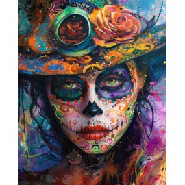Paint by Number Abstract Person Portrait with Flowers DIY Painting On Canvas with Brushes Acrylic Day of the Dead Skull Paint by Numbers for Adults and Kids Students Beginner 16x20 Inch（without Frame）