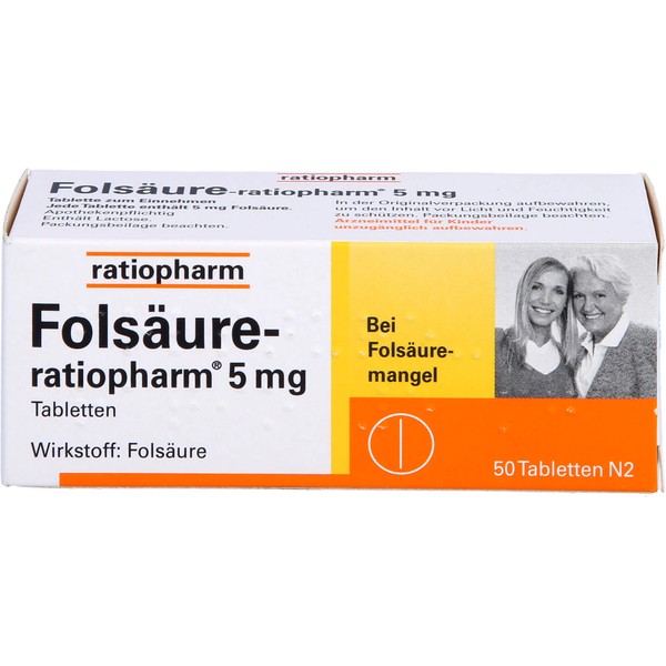Folsäure-ratiopharm 5 mg Tabletten bei Folsäuremangel, 50 pcs. Tablets