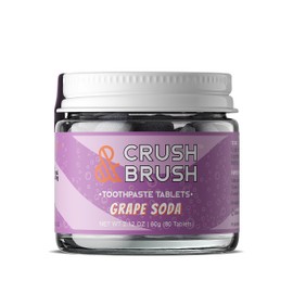 Crush & Brush Toothpaste Tablets- Grape Glass JAR - 60g ~ 80 Tablets