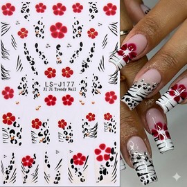 Fall Nails Stickers Rose Pink Flowers Nails Sticker 3D Embossed Autumn Black Leopard Print Self Adhesive Sticker Nail Decals Black Thanksgiving Nail Art Decal Fall Decals for Nail DIY Manicure 4PCS