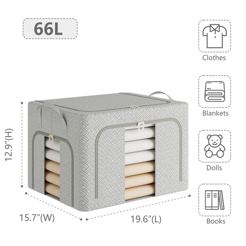 Pinkpum 3 Pack Clothes Storage Bins with Metal Frame, Closet