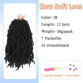 Faux Locs Crochet Hair 12 Inch 7 Packs Short Natural Black Crochet Soft Locs Pre Looped Soft Locs Crochet Hair For Kids Women Butterfly Locks Goddess Faux Loc Hair Extensions(12inch, 7 Packs, 1B)
