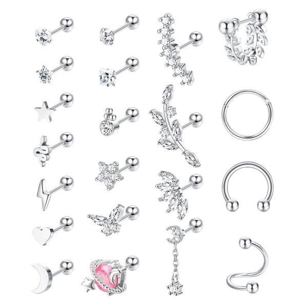 Drperfect Cartilage Helix Earring Stud Hoop Set for Women, Metal,