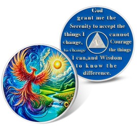 5 Year Phoenix Sobriety Coin - Affirmation AA Recovery Chip Medallion with Prayer - Alcoholics Anonymous Token Gift for Sober Anniversary - Sobriety Gift for Men & Women