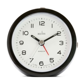 Acctim Neve Analogue Alarm Clock Non Ticking Sweep Quartz Luminous Hands Raven 15803