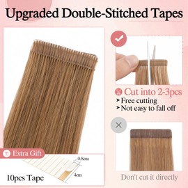 SEGO Double-Stitched Tape in Hair Extensions Human Hair Invisible Tape in Hair Extensions Long Straight Tape Hair Extensions for Women,16 inch,#6 Light Brown,10pcs 25g