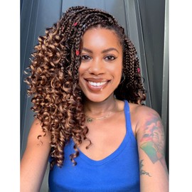 Goddess Box Braids Crochet Hair Pre-looped Bohomian Crochet Box Braids Curly Ends 14 Inch 8 Packs 3X Crochet Braids for Women Synthetic Braiding Hair Extension (T30)