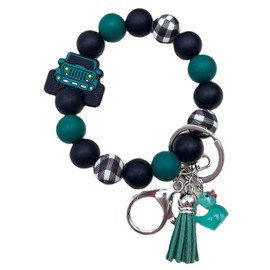 Phamines Bracelet Keyring Portable Keys Ring Holder Bangle Car Silicone Bead Cute Duck Tassel Charm Wrist Wristlet Keychain Bag Accessories (Green Car)