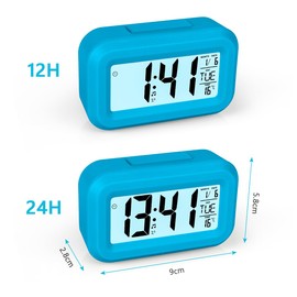 Vicloon Digital Alarm Clock Bedside, LED Display Clocks with Adjustable Snooze 12/24Hr,Temperature, Date,Timer, Light control Portable Alarm clocks for Bedroom Home Office Kitchen（Blue）