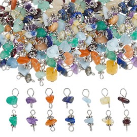 SUPERFINDINGS 84Pcs 7 Colors Gemstone Chip Charms Natural Stone Link Charms Connector Antique Silver Stone Charm DIY Jewelry Making for Necklaces Bracelets Anklets