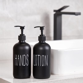 COHOSEGE Black Soap Dispenser Bathroom Set- Hand and Lotion Soap Dispenser Set for Black Bathroom Decor,16 Oz Hand Soap Dispenser for Bathroom, Bathroom Accessories-Black