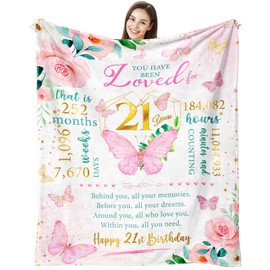 Happy 21st Birthday Gifts for Women, Gifts for 21st Birthday Female, 21 Year Old Birthday Gifts for Her, Girls 21st Birthday Gift Ideas, 21st Bday Presents for Daughter Throw Blanket 60" x 50"