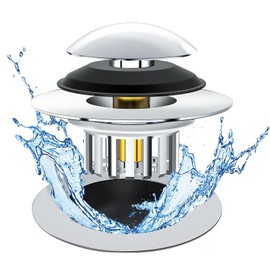 Universal Brass Bathtub Drain Stopper - Push Pop-Up Tub Drain Plug with Hair Catcher, Press-Type Bounce Core, Fits 1.45" to 1.8" and Depth 1" Drain Holes, Rustproof Bathroom Drain Filter Replacement