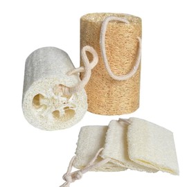 4 Pack Natural Loofah Bath Sponge with Rope, Multi-use Dired Loofahs for Shower Scrubbing and Household Cleaning (2 White 2 Beige, 10cmX5cm)