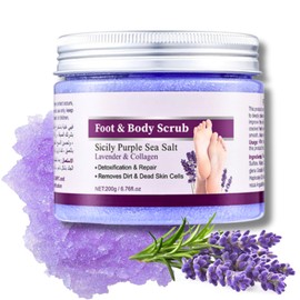 Lavender Foot & Body Scrub, Purple Sea Salt, Large-capacity Lavender Body Scrub Exfoliator, Face Exfoliator, Exfoliating Body Scrub, Dead Skin Remover For Body, Exfoliating Scrub For Foot & Body 200g