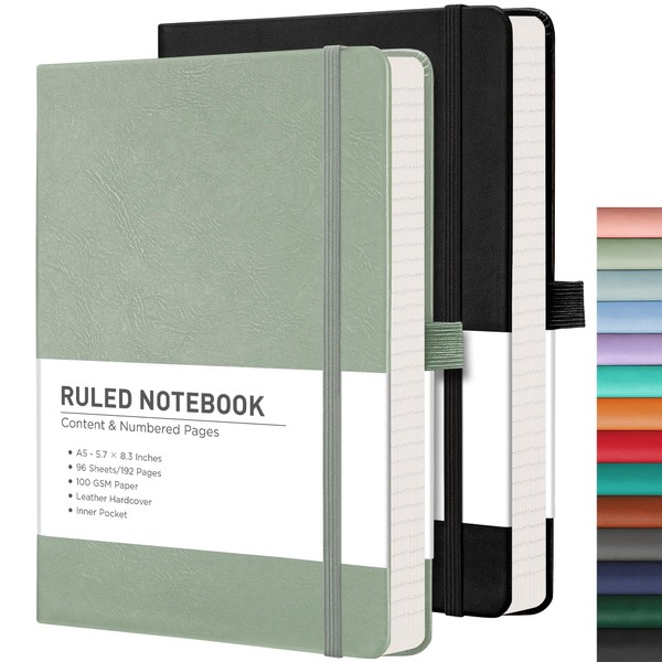 RETTACY Lined Journal Notebook, 2-Pack, 192 Numbered Pages per Pack,