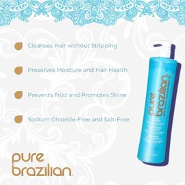Pure Brazilian - Anti Frizz Daily Shampoo With Pump- Salt-Free, Color Safe, With Keratin, Argan Oil, and Acai (1 Liter/33.8 Fl. Ounces)