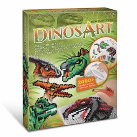 DinosArt Large Iron-On Beads Set, Many Different Dinosaur Motifs, Over 2000 Beads and Pattern Cards + Trading Cards, Creative Craft Fun
