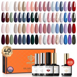 modelones 40 Pcs Gel Nail Polish Set 36 Colors Popular Goddess Athena Collection Gel Polish Shimmer Glitter Nail Polish Set with 4 Pcs Nail Primer Gel Base Matte and Glossy Top Coat for Girls Women