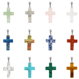 RP Remarkable Power, 12 Pack Cross Shape Stone Pendants Healing Crystal Quartz Chakra Bead Charms Pendant for Jewelry Making DIY Necklace Bracelet