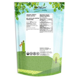Food to Live Organic French Green Lentils, 2 Pounds – Non-GMO, Whole Dry Beans, Raw, Sproutable, Vegan, Kosher, Bulk. Rich in Folate, Fiber, and Plant-Based Protein. Great for Soups, Chili and Curries