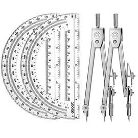 Student Protractor and Compass Set, Student Geometry Math Set, Compass for Geometry and 180 Degree Math Protractor for Drawing Measuring School Office (Clear, 2 Sets)