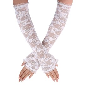 LY Ladies Summer Sun UV Protection Long Gloves Wedding Bridal Full Fingers Lace Flora Crochet Opera-length Driving Gloves Elastic Bride Ladies's Elegant Party Gloves Costume Cosplay Gloves