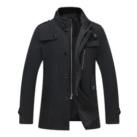 wantdo Men's Wool Melton Walking Coat Windproof Jacket Overcoat Black S