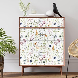 VaryPaper 17.7''x78.7'' Bright Wildflower Wallpaper Peel and Stick Boho Floral Contact Paper for Cabinets Desk Waterproof Floral Wallpaper for Bedroom Nursery Removable Self Adhesive Flower Wall Paper