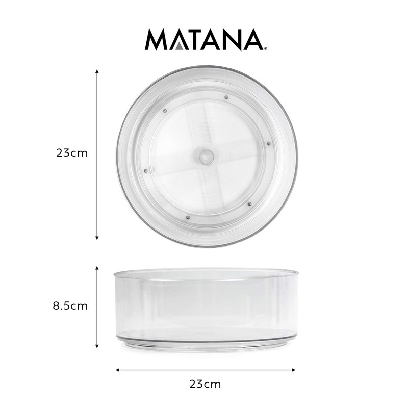 MATANA 2 Pack Clear Lazy Susan Turntable Shelf Organiser, 23cm