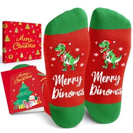 HAPPYPOP Christmas Gifts Stocking Socks for Men Women - Christmas Socks Red Dinosaur Socks for Teen Boys Girls