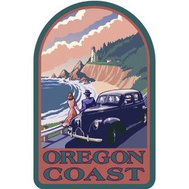 Die Cut Sticker Oregon, Oregon Coast, Lighthouse View, Contour Vinyl Sticker 3 to 6 inches, (Waterproof Decal for Cars, Water Bottles, Laptops, Coolers), Large
