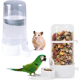 2 Pieces Bird Feeder Water Dispenser, Automatic Bird Feeder and Drinker Set for Cage, No Mess Hanging Parrot Food Bowl, Parakeet Cage Accessories for Hamsters,Pigeons,Parrot (B)